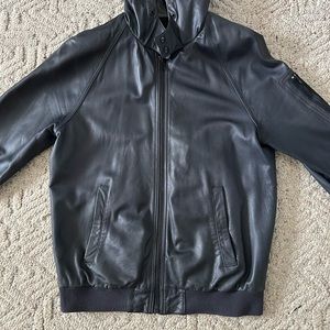 Marc Jacobs. Leather Hoodie. Navy. L